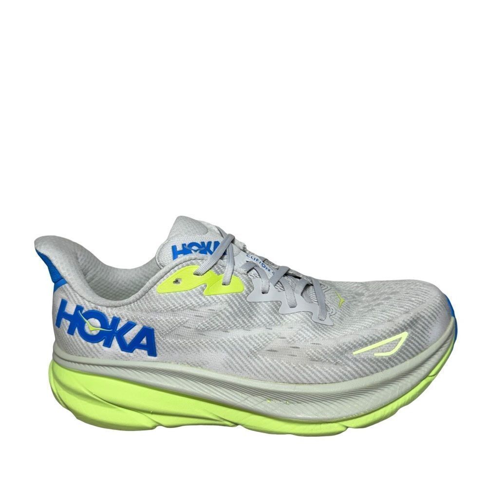 Hoka One One Clifton 9 Men's Gray and Neon Yellow Athletic Shoes size 13 D